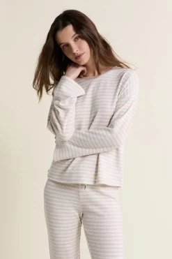 ETAM Homewear|Los Pijamas Más Responsables|Sweatshirt de pyjama à rayures BEIGE