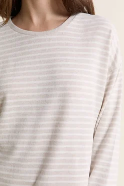 ETAM Homewear|Los Pijamas Más Responsables|Sweatshirt de pyjama à rayures BEIGE