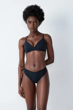 ETAM Braguitas Invisibles|Tanga Brasileño|Tanga alto de microfibra NEGRO
