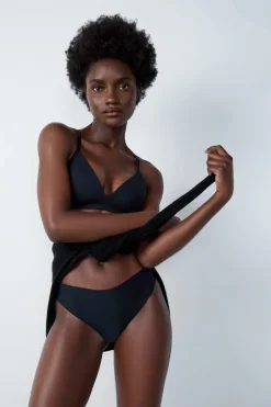 ETAM Braguitas Invisibles|Tanga Brasileño|Tanga alto de microfibra NEGRO