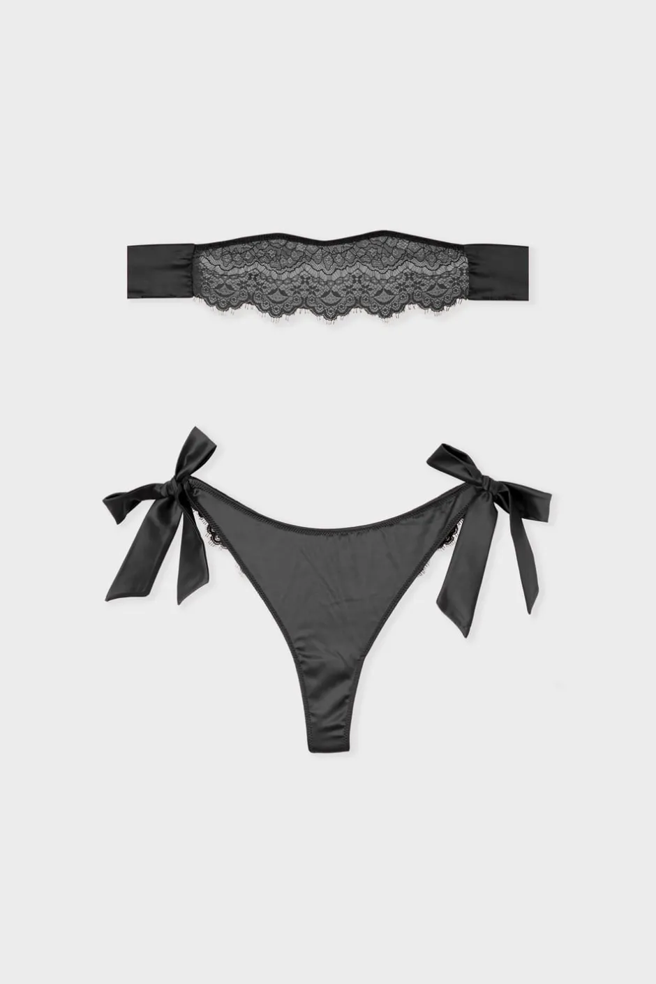 ETAM Braguitas Encaje|Tanga Brasileño|Tanga bordado con lazos NEGRO