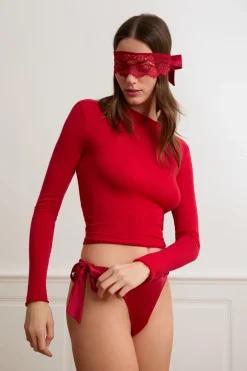 ETAM Braguitas Encaje|Tanga Brasileño|Tanga bordado con lazos CARDINAL