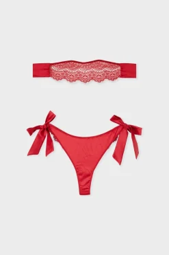 ETAM Braguitas Encaje|Tanga Brasileño|Tanga bordado con lazos CARDINAL
