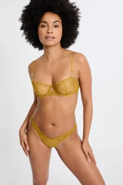 ETAM Tanga Brasileño|Tanga con bordado floral AMARILLO ÁCIDO