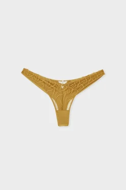 ETAM Tanga Brasileño|Tanga con bordado floral AMARILLO ÁCIDO