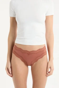 ETAM Tanga Brasileño|Braguitas Party|Tanga con bordes de encaje de microfibra arena