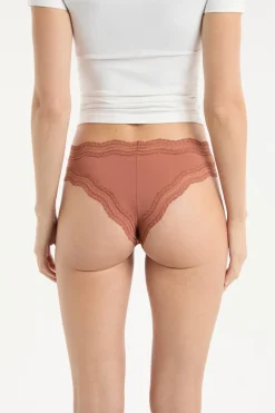 ETAM Tanga Brasileño|Braguitas Party|Tanga con bordes de encaje de microfibra arena