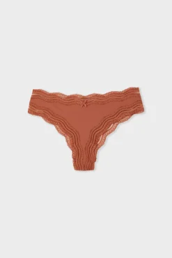 ETAM Tanga Brasileño|Braguitas Party|Tanga con bordes de encaje de microfibra arena