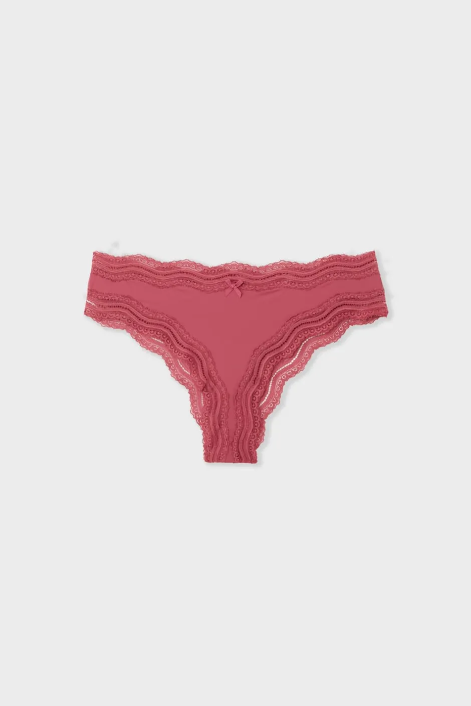ETAM Tanga Brasileño|Braguitas Party|Tanga con bordes de encaje de microfibra ROSA CARAMELO