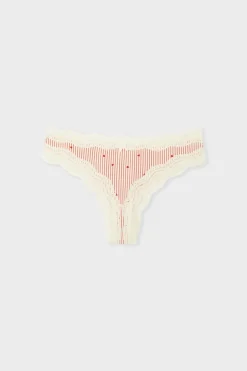 ETAM Tanga Brasileño|Braguitas Party|Tanga con bordes de encaje de microfibra IMP FD BLANCO