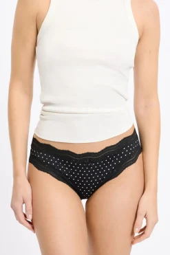 ETAM Tanga Brasileño|Braguitas Party|Tanga con bordes de encaje de microfibra IMP FD NEGRO