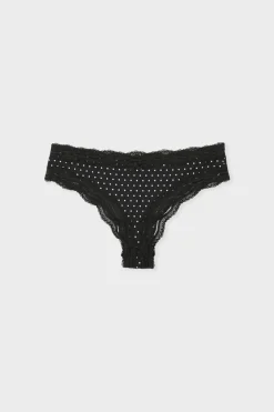 ETAM Tanga Brasileño|Braguitas Party|Tanga con bordes de encaje de microfibra IMP FD NEGRO