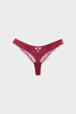 ETAM Tanga Brasileño|Novedades Braguitas|Tanga con detalles bordados BURDEOS GRANATE
