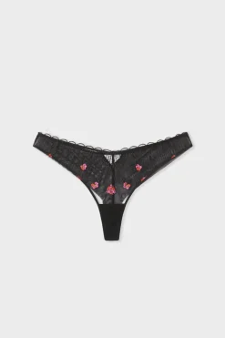 ETAM Tanga Brasileño|Tanga con detalles bordados NEGRO