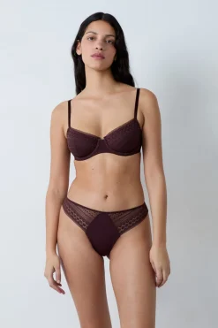 ETAM Braguitas Novias|Braguitas Encaje|Tanga con detalles de encaje CHOCOLATE