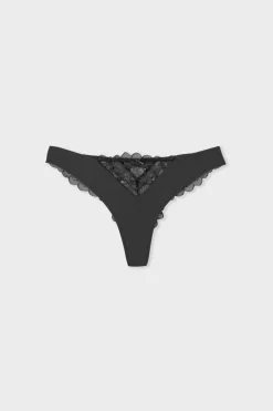 ETAM Braguitas Encaje|Tanga Brasileño|Tanga con detalles de encaje NEGRO