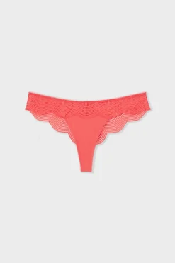ETAM Braguitas Encaje|Tanga Brasileño|Tanga con encaje CORAL