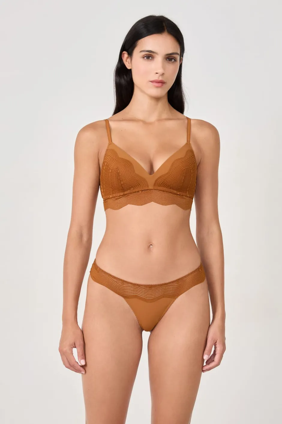 ETAM Braguitas Encaje|Tanga Brasileño|Tanga con encaje MARRÓN