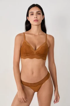 ETAM Braguitas Encaje|Tanga Brasileño|Tanga con encaje MARRÓN