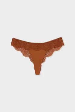 ETAM Braguitas Encaje|Tanga Brasileño|Tanga con encaje MARRÓN