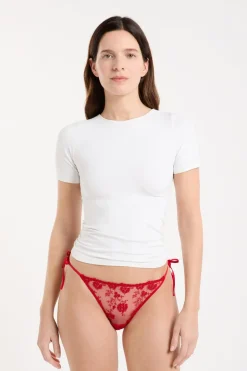 ETAM Braguitas Sexy|Tanga|Tanga con lazo en tul bordado ROJO