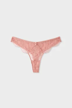 ETAM Tanga Brasileño|Braguitas Encaje|Tanga de encaje ROSA EMPOLVADO