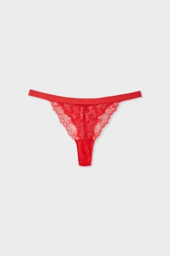 ETAM Tanga Brasileño|Braguitas Encaje|Tanga de encaje ROJO