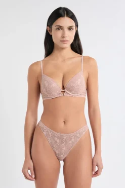 ETAM Braguitas Encaje|Tanga Brasileño|Tanga de encaje ROSA EMPOLVADO
