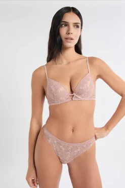 ETAM Braguitas Encaje|Tanga Brasileño|Tanga de encaje ROSA EMPOLVADO