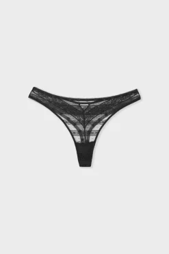 ETAM Braguitas Encaje|Tanga Brasileño|Tanga de encaje NEGRO