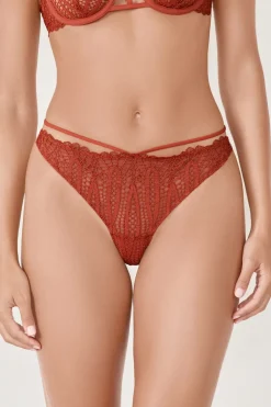 ETAM Tanga|Braguitas Encaje|Tanga de encaje MARRÓN