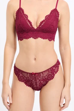ETAM Braguitas Encaje|Tanga Brasileño|Tanga de encaje BURDEOS GRANATE
