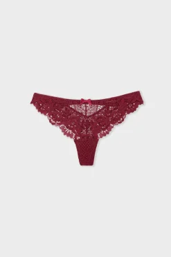ETAM Braguitas Encaje|Tanga Brasileño|Tanga de encaje BURDEOS GRANATE
