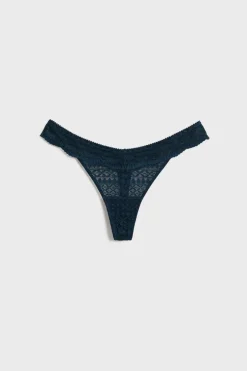 ETAM Tanga|Braguitas Encaje|Tanga de encaje AZUL TINTA