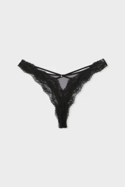 ETAM Braguitas Sexy|Tanga Brasileño|Tanga de encaje NEGRO