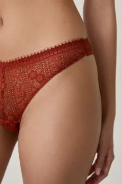 ETAM Tanga Brasileño|Braguitas Encaje|Tanga de encaje MARRON