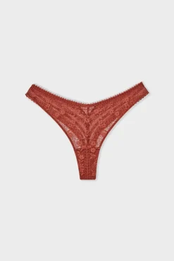 ETAM Tanga Brasileño|Braguitas Encaje|Tanga de encaje MARRON