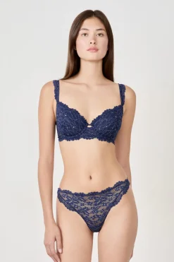 ETAM Braguitas Encaje|Tanga Brasileño|Tanga de encaje AZUL NOCHE