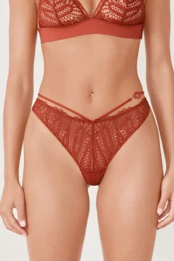 ETAM Braguitas Encaje|Tanga Brasileño|Tanga de encaje MARRÓN