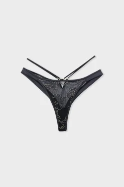 ETAM Braguitas Encaje|Tanga Brasileño|Tanga de encaje bordado NEGRO
