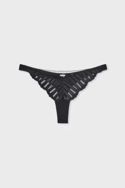 ETAM Tanga Brasileño|Tanga de encaje con detalles de bisutería NEGRO