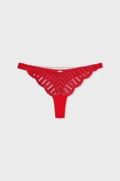 ETAM Tanga Brasileño|Tanga de encaje con detalles de bisutería ROJO