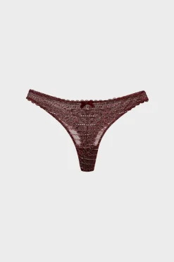 ETAM Braguitas Encaje|Tanga Brasileño|Tanga de encaje con hilo brillante BURDEOS GRANATE