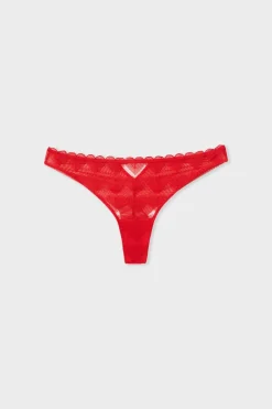 ETAM Tanga Brasileño|Tanga de encaje con motivos de corazones ROJO