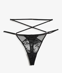 ETAM Tanga|Braguitas Encaje|Tanga de encaje francés NEGRO