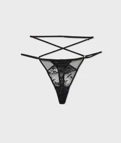ETAM Tanga|Braguitas Encaje|Tanga de encaje francés NEGRO