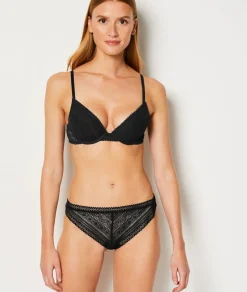 ETAM Tanga Brasileño|Braguitas Encaje|Tanga de encaje gráfico NEGRO