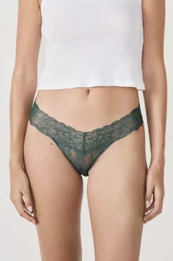 ETAM Braguitas Encaje|Tanga Brasileño|Tanga de encaje tejido brillante VERDE ABETO