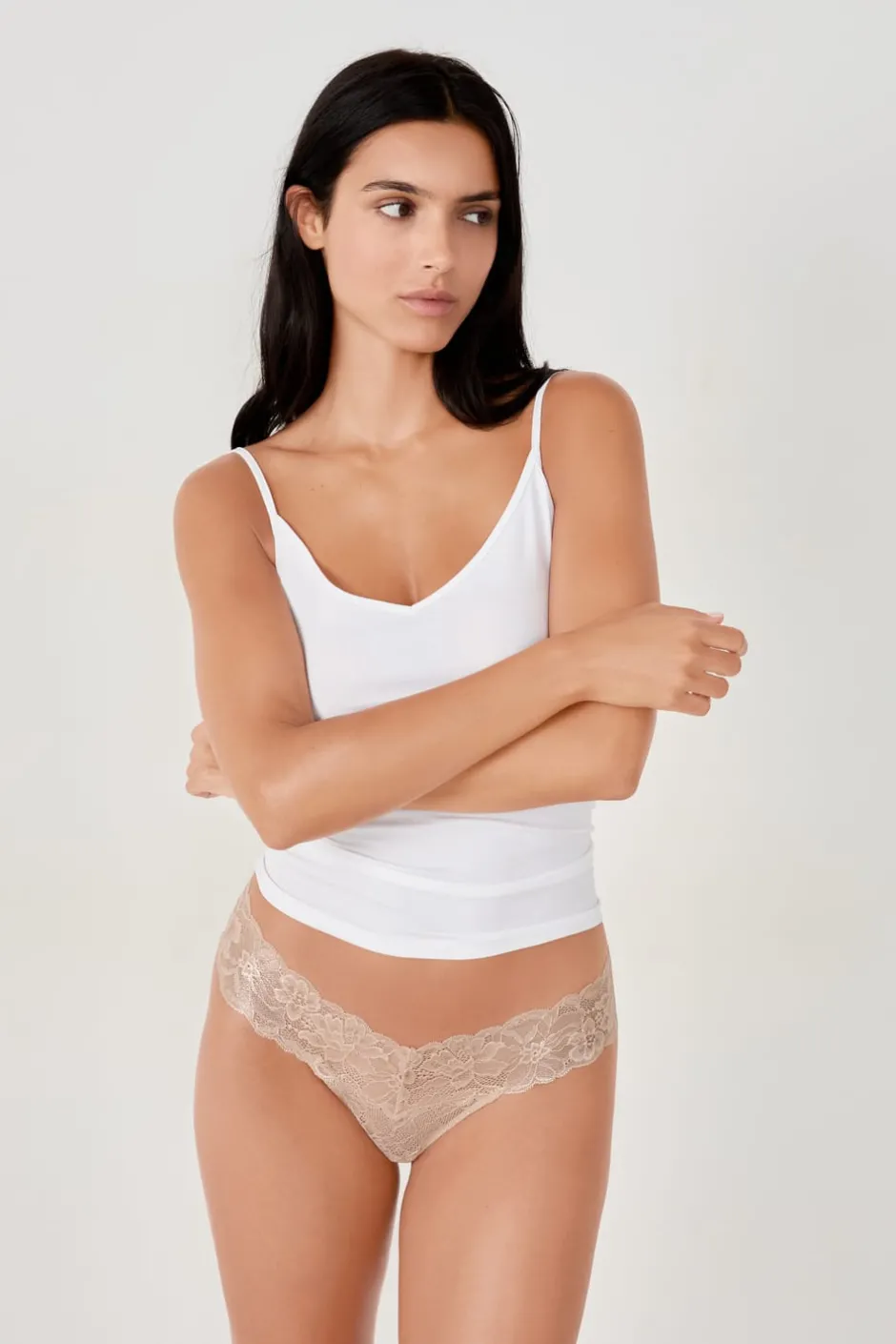 ETAM Braguitas Encaje|Tanga Brasileño|Tanga de encaje tejido brillante DUNE