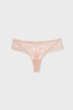 ETAM Braguitas Novias|Braguitas Encaje|Tanga de encaje y tul ROSA EMPOLVADO